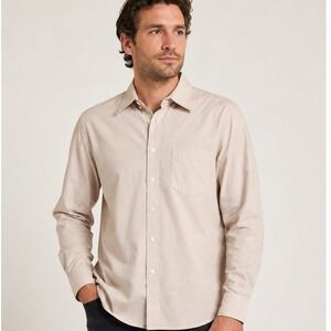 Oscar de la Renta Mens Tan Wrinkle Resistant Dress Shirt 15.5 32/33 Beige L/S
